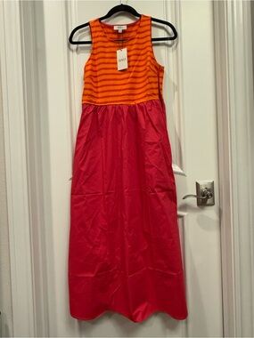 Avara Pink Striped Contrast Midi Dress